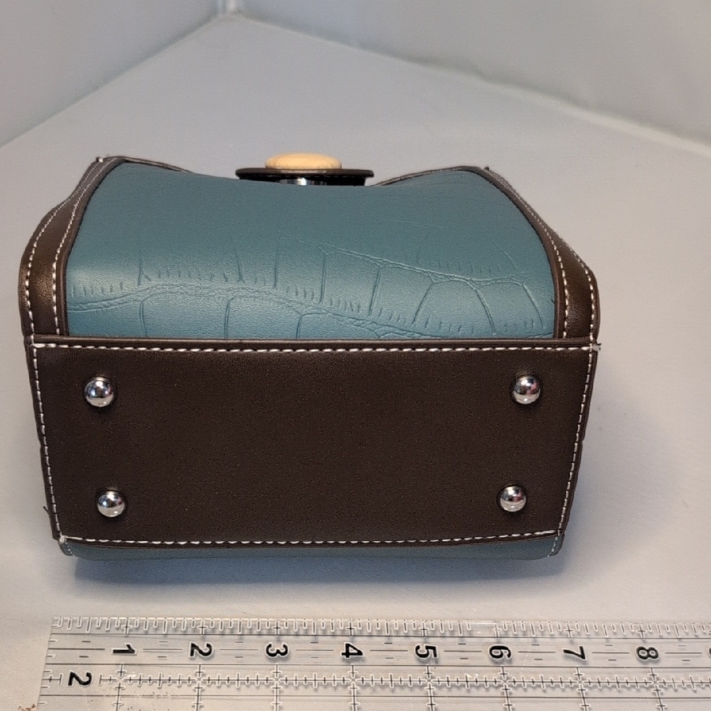 Zoha Teal and Brown Small Crossbody Purse Bag - Picture 6 of 8
